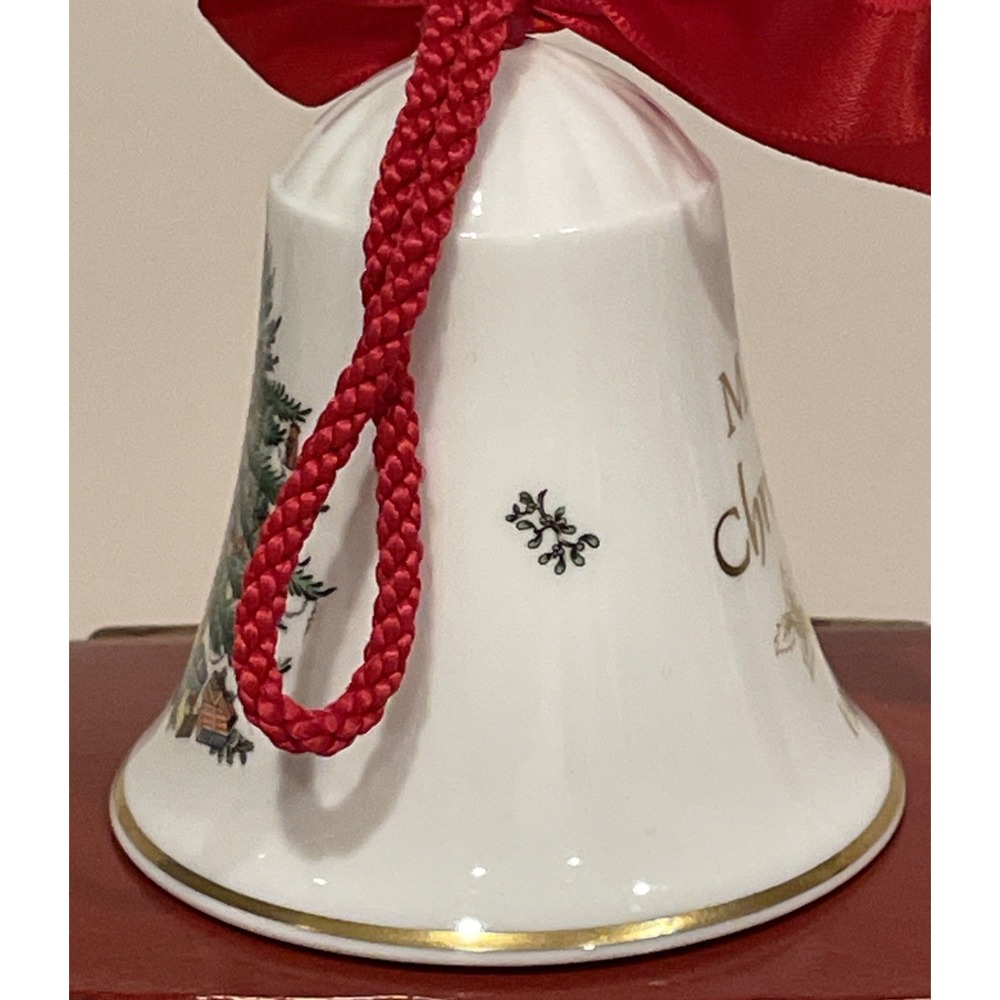 Vintage 1989 Spode Christmas Tree Bell Ornament Merry Christmas 1989 w/ Orig Box - Picture 6 of 11